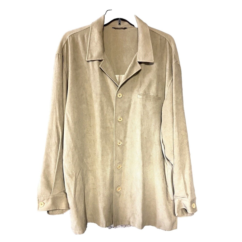 Bachrach Jacket Mens XL Beige Microfiber Shirt Jacket Button Lined Made In Italy